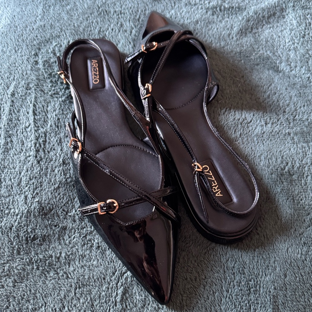 BRAND NEW Elegant Black Arezzo Tiffany Slingbacks - NEW IN BOX